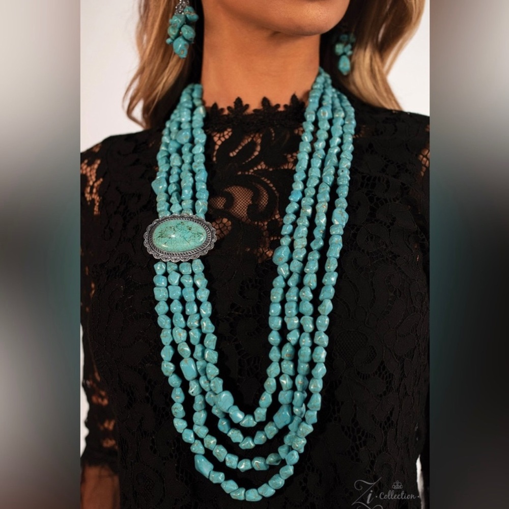 Zi collection MAVERICK turquoise necklace and earrings -paparazzi